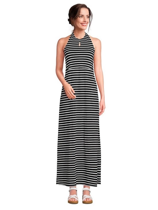 Lands' End Dresses & Skirts - Lands’ End Black White Striped Keyhole High Halter Neck Maxi Dress Medium NWT